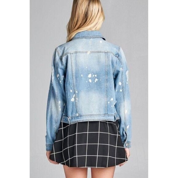 Light Blue Denim Bleach Spot Distressed Jacket - Picture 5 of 6
